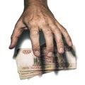 Hand grabs money isolated on a white background
