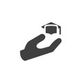 Hand and graduation hat vector icon Royalty Free Stock Photo
