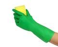 Hand in green glove with sponge Royalty Free Stock Photo