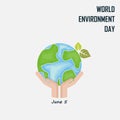 Hand and Green Leaves sign.World Environment day concept vector