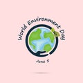 Hand and Green Leaves sign.World Environment day concept vector