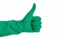 Hand in green rubber glove for cleaning isolated over white back Royalty Free Stock Photo