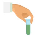 Hand green test tube icon, flat style Royalty Free Stock Photo