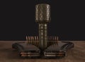 Hand grenade and ammunition on black background Royalty Free Stock Photo