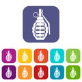 Hand grenade, bomb explosion icons set