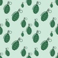 Hand grenade bomb explosion weapons seamless pattern vector illustration