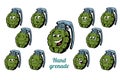 Hand grenade emotions emoticons set isolated on white background Royalty Free Stock Photo