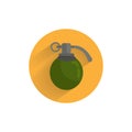 hand grenade flat icon with long shadow. army grenade flat icon