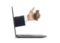 Hand with grenade and notebook Royalty Free Stock Photo