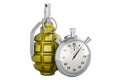 Hand grenade with stopwatch, 3D rendering Royalty Free Stock Photo