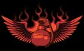 hand grenade vector illustrationwith flames and wings on black background