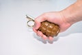 The hand grenade on a white background close-up Royalty Free Stock Photo