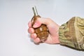 The hand grenade on a white background close-up Royalty Free Stock Photo