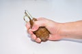 The hand grenade on a white background close-up Royalty Free Stock Photo