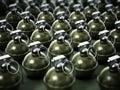 Hand grenades standing on dark background. 3D illustration Royalty Free Stock Photo