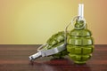 Hand grenades on the wooden table. 3D