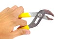 Hand with groove pliers isolated on a white Royalty Free Stock Photo