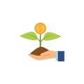 Hand with growth plant money flat image style