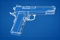 Hand gun metallic blueprint illustration