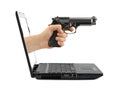 Hand with gun and notebook