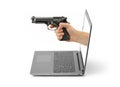 Hand with gun and notebook