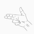 Hand gun or pistol gesture. Line hand drawn sketch. Vector.