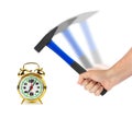 Hand with hammer and alarm clock