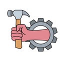 hand hammer gear icon tool