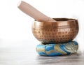 Hand-hammered Tibetan singing bowl set for meditation, musical instrument