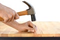 Hand hammering a nail