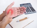 Hand with hand pain, palms and nerve inflamed syndrome from office working Royalty Free Stock Photo