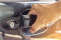 Hand on handle Close up of man hand opening car door Royalty Free Stock Photo