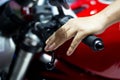 Hand on handlebars motorcycle Royalty Free Stock Photo