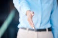 Hand, handshake and thank you with a business woman shaking hands for b2b, partnership or contract. Meeting Royalty Free Stock Photo