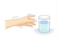 A Hand have tremor symptom reaching out for a glass of water.