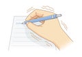 Hand have tremor symptom while writing with a pen. Royalty Free Stock Photo