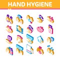 Hand Healthy Hygiene Isometric Icons Set Vector