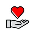 heart on hand vector icon