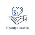 Hand and heart, charity fund concept, financial help