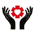 Hand with heart and emergency symbol vector symbol.