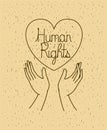 Hand with heart human rights drawns