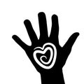 Hand with heart icon logo, stock vector illustration Royalty Free Stock Photo
