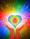 Hand Heart Light Beam Magic Power Love Background Rainbow LGBT