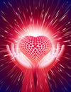 Hand Heart Light Beam Magic Power Love Background Red