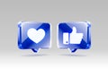 Hand and heart like neon icon, sign follower 3d banner, best post social media. Vector