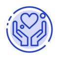 Hand, Heart, Love, Motivation Blue Dotted Line Line Icon