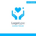 Hand, Heart, Love, Motivation Blue Solid Logo Template. Place for Tagline