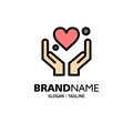 Hand, Heart, Love, Motivation Business Logo Template. Flat Color