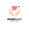 Hand, Heart, Love, Motivation Business Logo Template. Flat Color