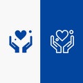 Hand, Heart, Love, Motivation Line and Glyph Solid icon Blue banner Line and Glyph Solid icon Blue banner